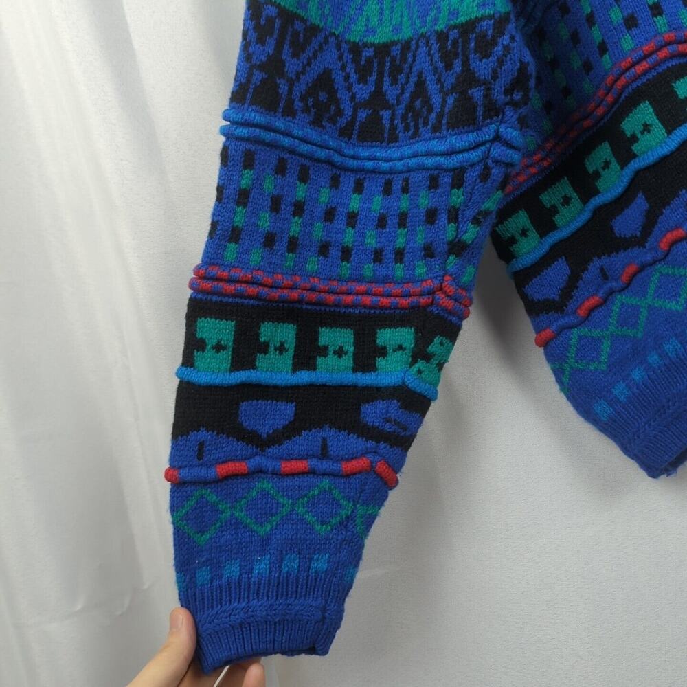 Concrete Mix Sweater Mens Size L Vintage Crew Neck Knit Pullover Blue Green Red - Picture 14 of 14